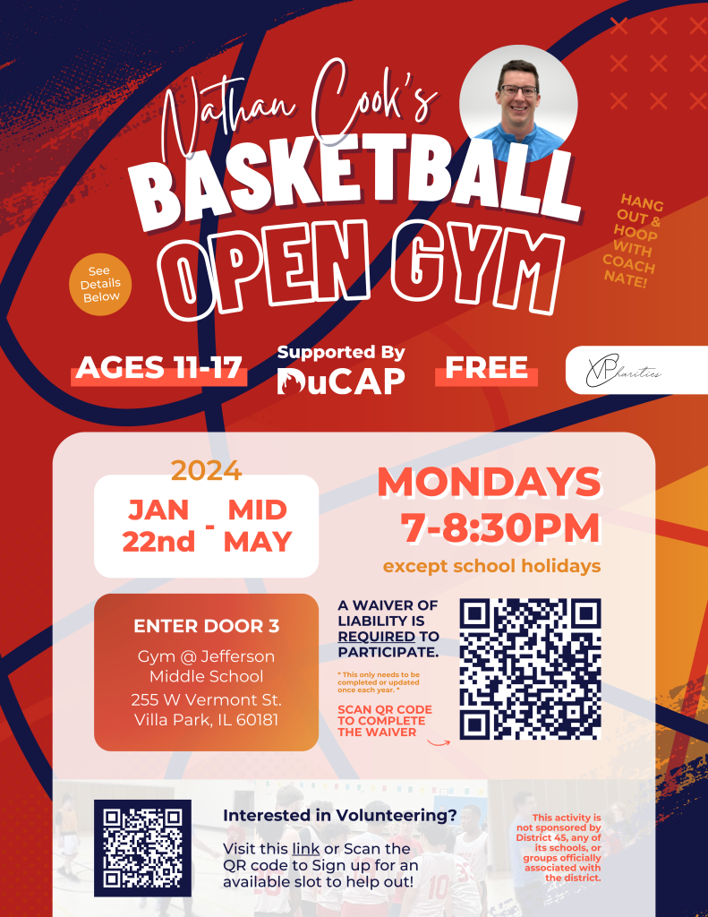 Flyer for Coach Nate's Open Gym Basketball program